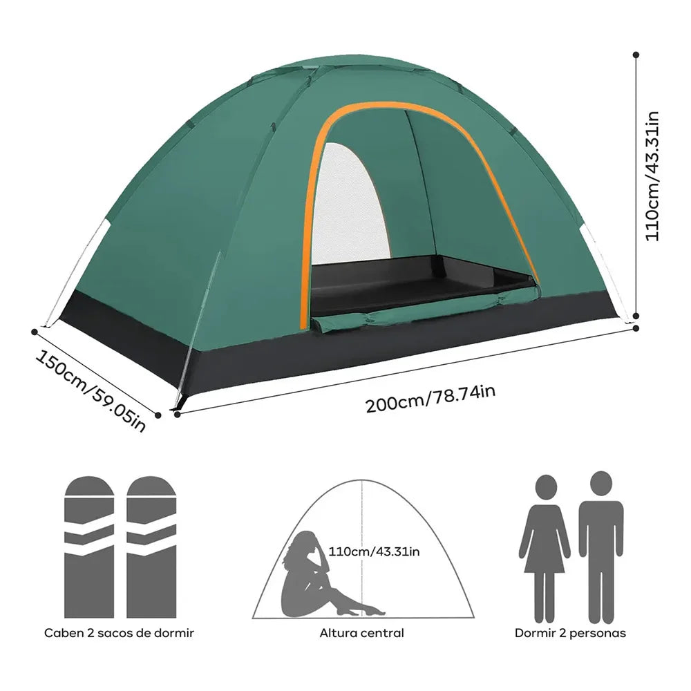 2 Person Camping Tent Waterproof Portable Large Camping Tent Easy to Assemble with Mosquito Net and Fiberglass Poles Dark Green All-In 0001