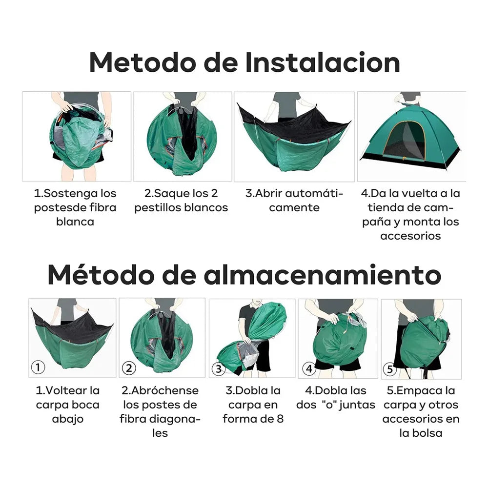 2 Person Camping Tent Waterproof Portable Large Camping Tent Easy to Assemble with Mosquito Net and Fiberglass Poles Dark Green All-In 0001
