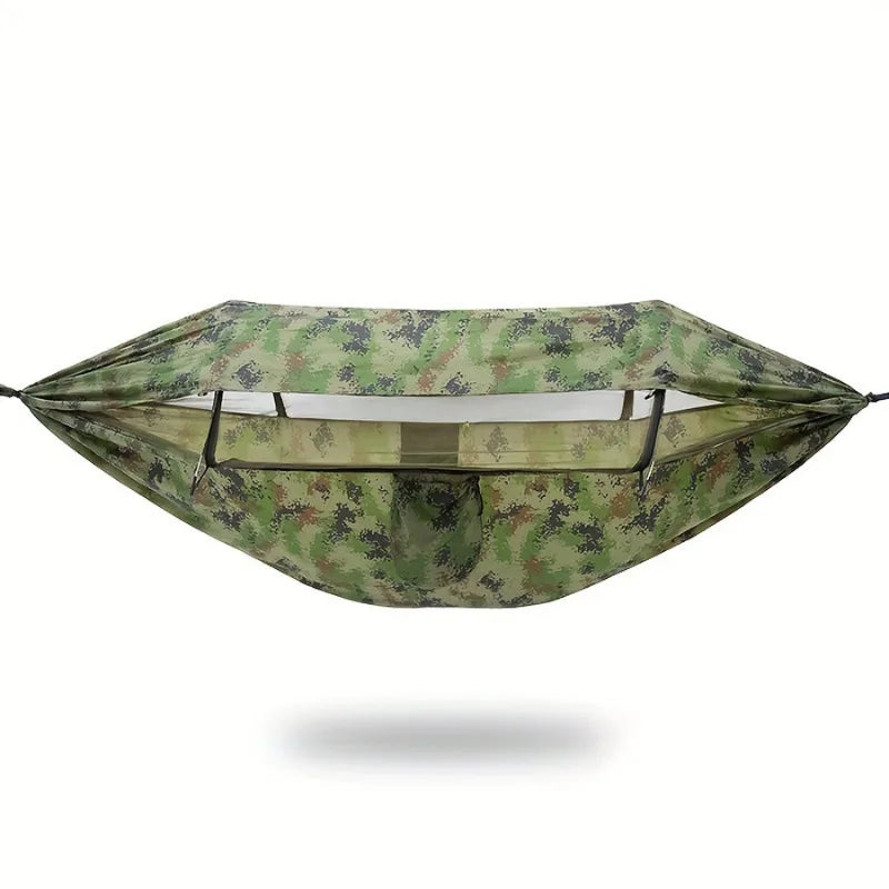 Double Hammock Outdoor Anti-Rollover with Mosquito Net Portable Nylon Camping Swing Bed & Sun Shelter for Backyard/Beach/Travel