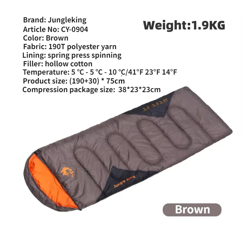 JUNGLEKING CY0904 Ultralight Waterproof 4-Season Warm Sleeping Bag for Outdoor Hiking Camping Envelope Style Backpacking Bag