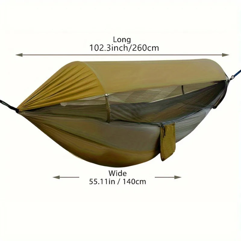 Double Hammock Outdoor Anti-Rollover with Mosquito Net Portable Nylon Camping Swing Bed & Sun Shelter for Backyard/Beach/Travel