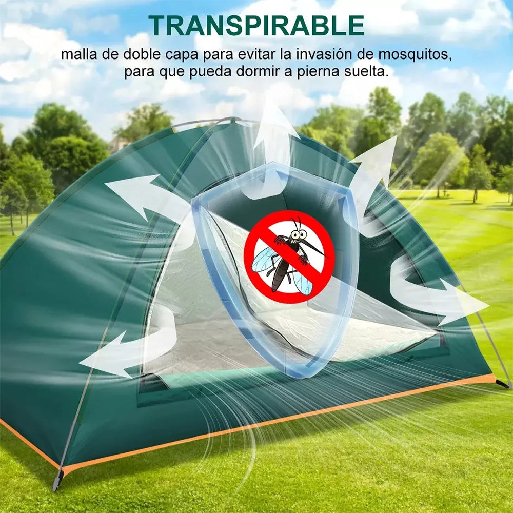 2 Person Camping Tent Waterproof Portable Large Camping Tent Easy to Assemble with Mosquito Net and Fiberglass Poles Dark Green All-In 0001