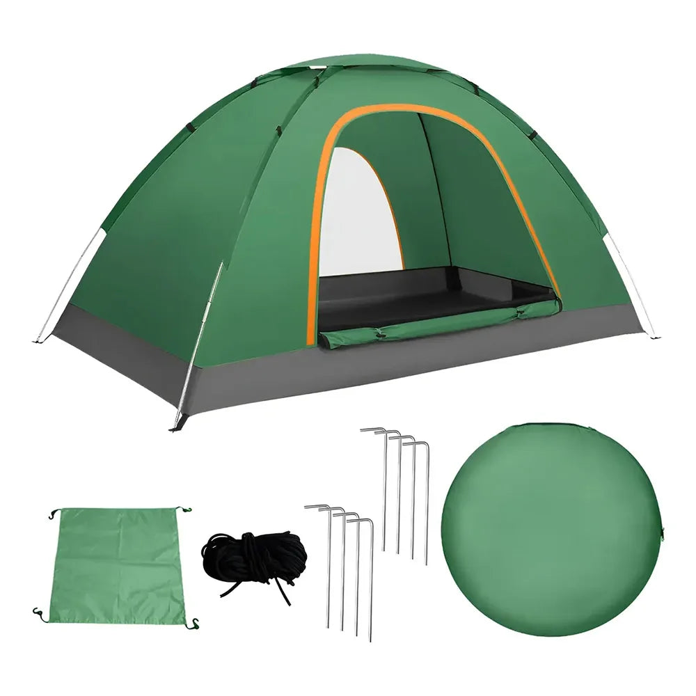 2 Person Camping Tent Waterproof Portable Large Camping Tent Easy to Assemble with Mosquito Net and Fiberglass Poles Dark Green All-In 0001