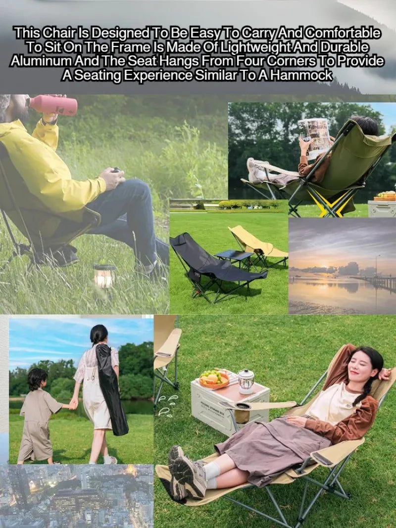 Portable Folding Chair Folding Recliner Curved Headrest Comfort Experience Easy Storage Lunch Foldable Recliner With Leg Rests