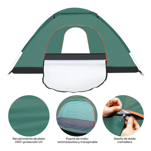 2 Person Camping Tent Waterproof Portable Large Camping Tent Easy to Assemble with Mosquito Net and Fiberglass Poles Dark Green All-In 0001
