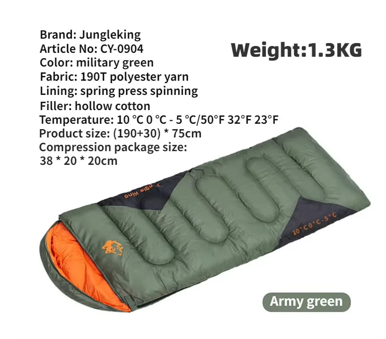 JUNGLEKING CY0904 Ultralight Waterproof 4-Season Warm Sleeping Bag for Outdoor Hiking Camping Envelope Style Backpacking Bag