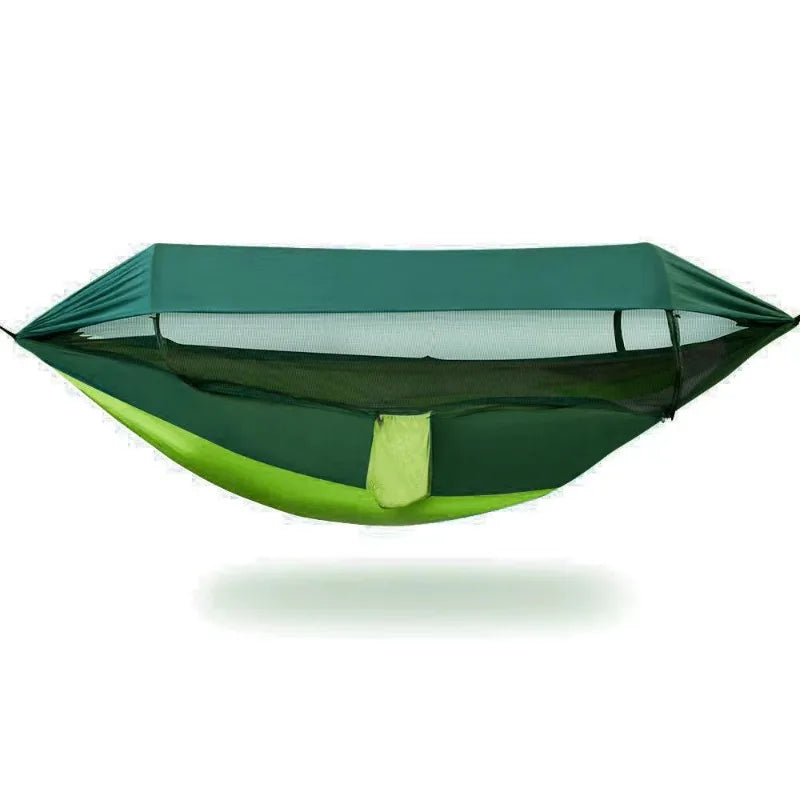 Double Hammock Outdoor Anti-Rollover with Mosquito Net Portable Nylon Camping Swing Bed & Sun Shelter for Backyard/Beach/Travel