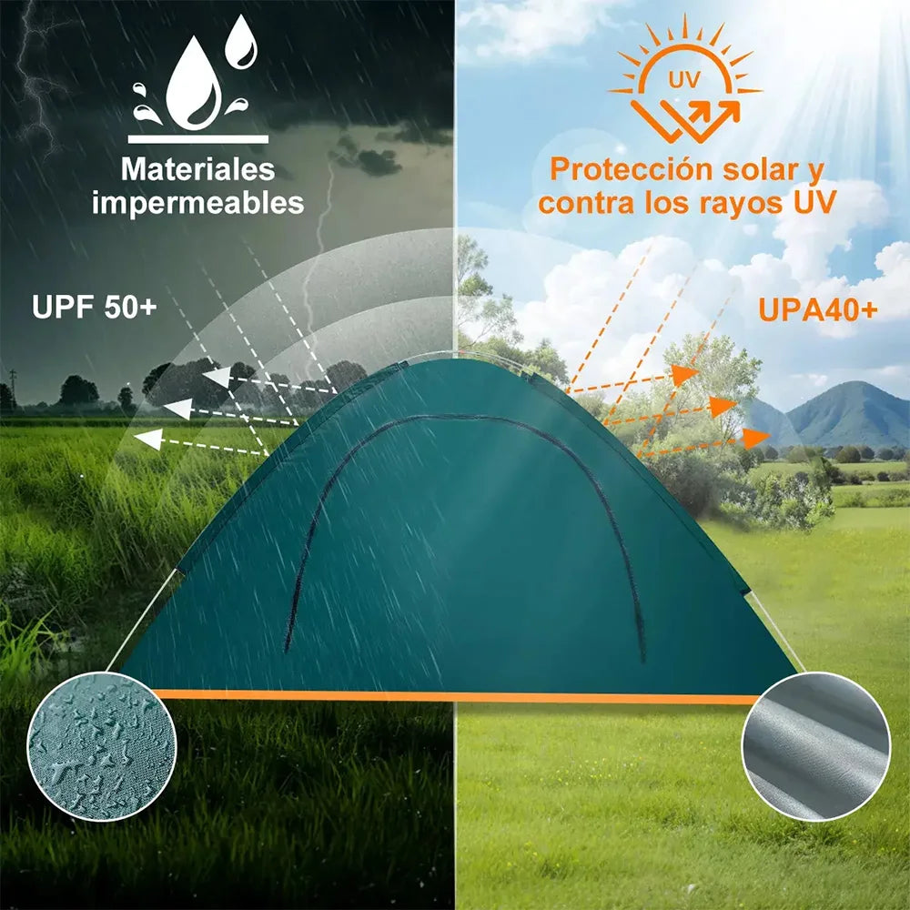 2 Person Camping Tent Waterproof Portable Large Camping Tent Easy to Assemble with Mosquito Net and Fiberglass Poles Dark Green All-In 0001