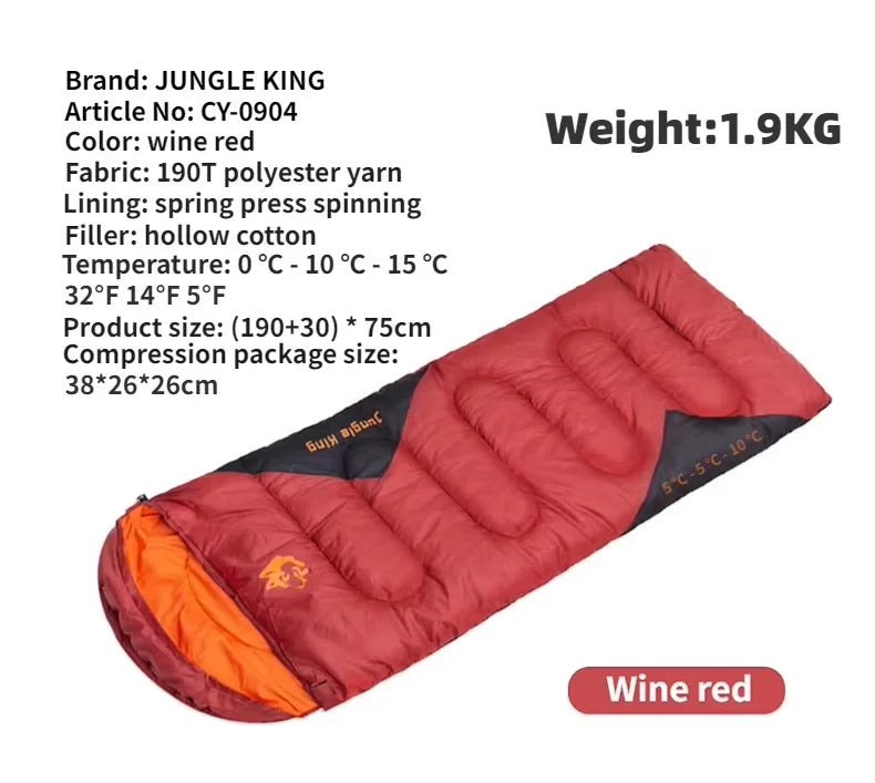JUNGLEKING CY0904 Ultralight Waterproof 4-Season Warm Sleeping Bag for Outdoor Hiking Camping Envelope Style Backpacking Bag