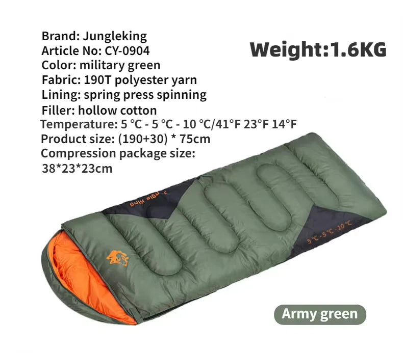 JUNGLEKING CY0904 Ultralight Waterproof 4-Season Warm Sleeping Bag for Outdoor Hiking Camping Envelope Style Backpacking Bag